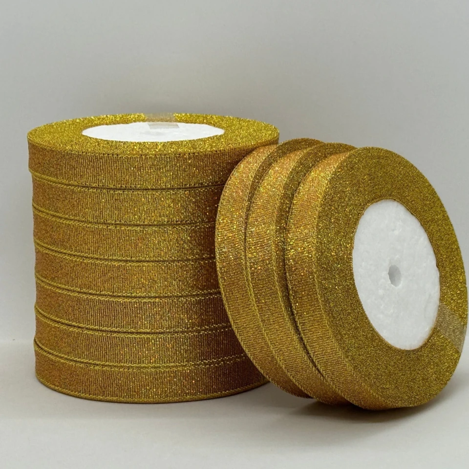 Тасьма парчева 1,2 см (25 ярдів/22,75 м.), 16 жовтий + золото
