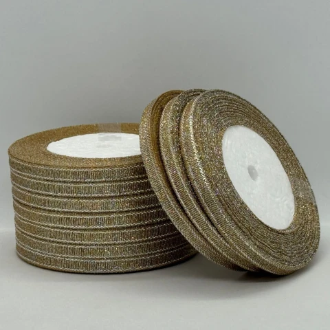 Тасьма парчева 0,6 см (25 ярдів/22,75 м.), 87 бежевий + срібло