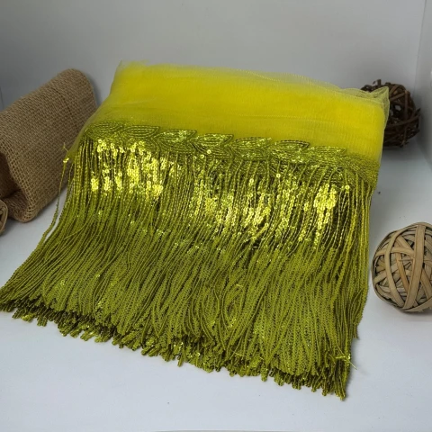 Бахрома танцювальна з паєткою на сітці «Іскри пристрасті» 20 см (9.1 метр), 27 лайм