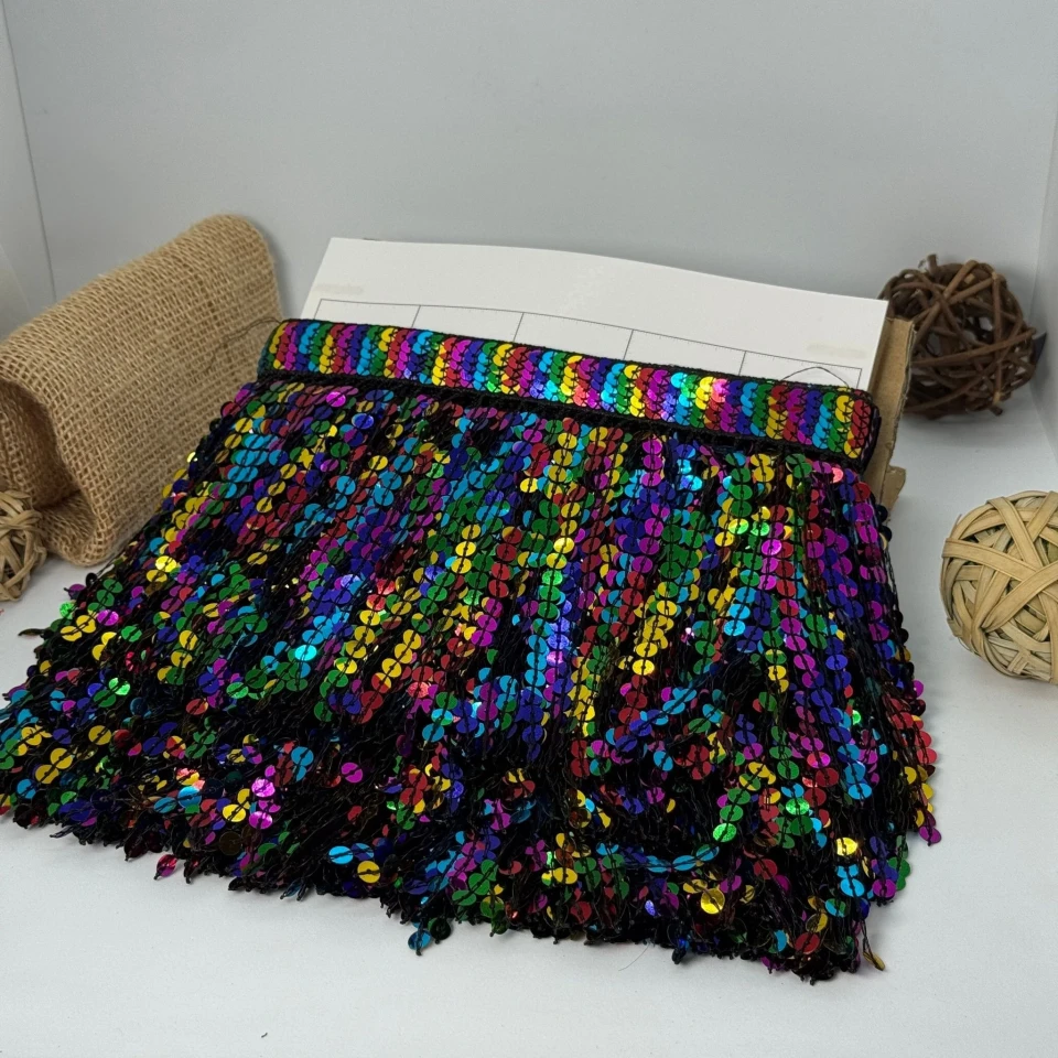 Бахрома танцювальна з паєтками «Серце танцю» 16 см (9.11 метр), 14 кольоровий чорний