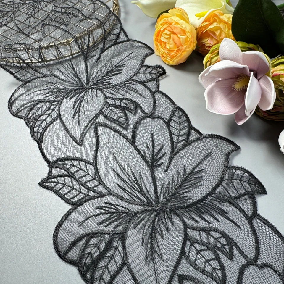 Мереживо органза «Сніжна орхідея» 20 см (1 м.), чорний