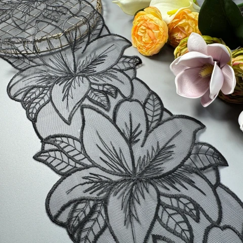 Мереживо органза «Сніжна орхідея» 20 см (1 м.), чорний
