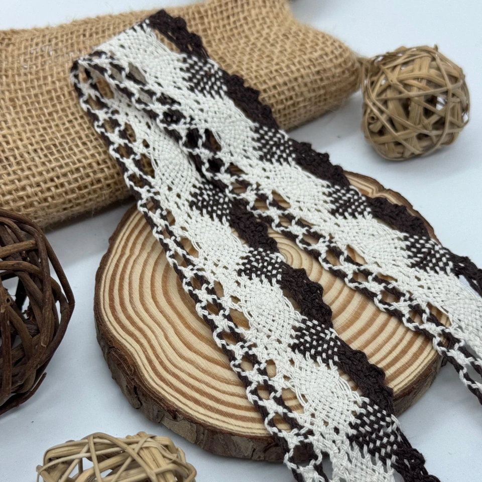 Мереживо макраме "Перлинний подих" 4 см (1 м.), коричневий+бежевий
