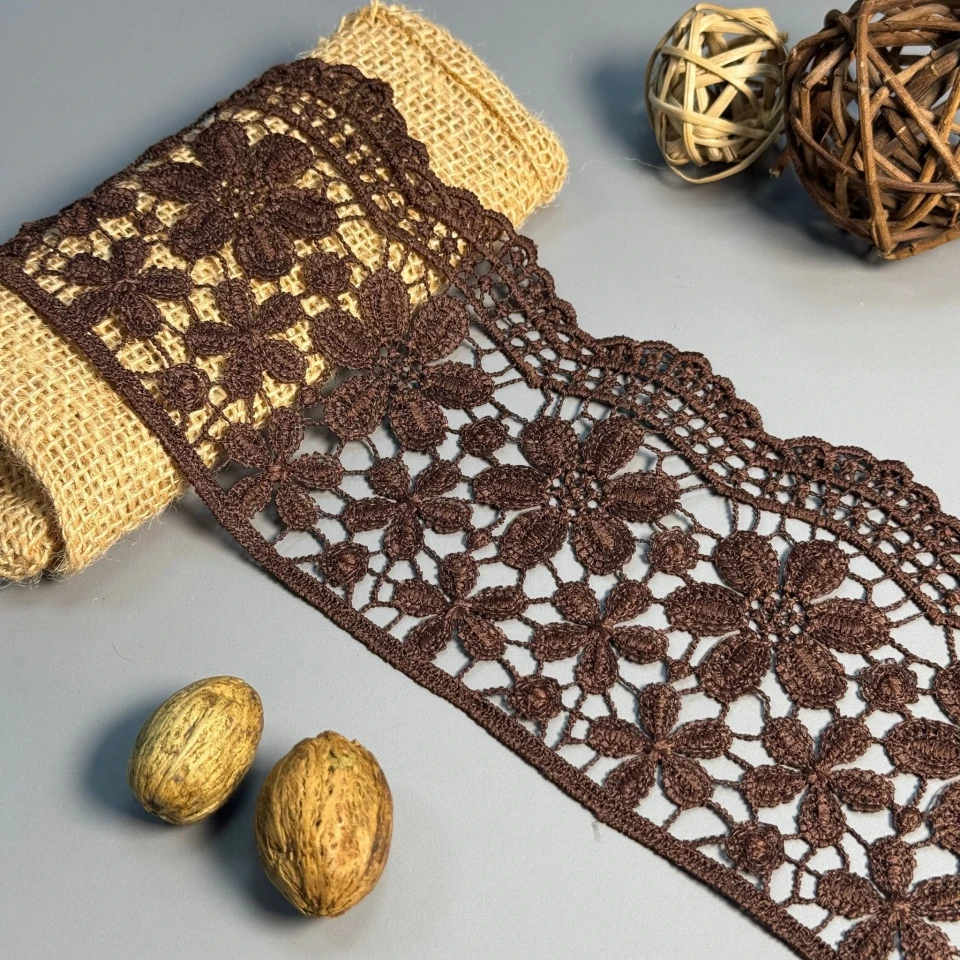 Мереживо поліестер "Квітковий рай" 10 см.(1 м.), коричневий (19.8 метрів)