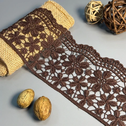 Мереживо поліестер "Квітковий рай" 10 см.(1 м.), коричневий (19.8 метрів)