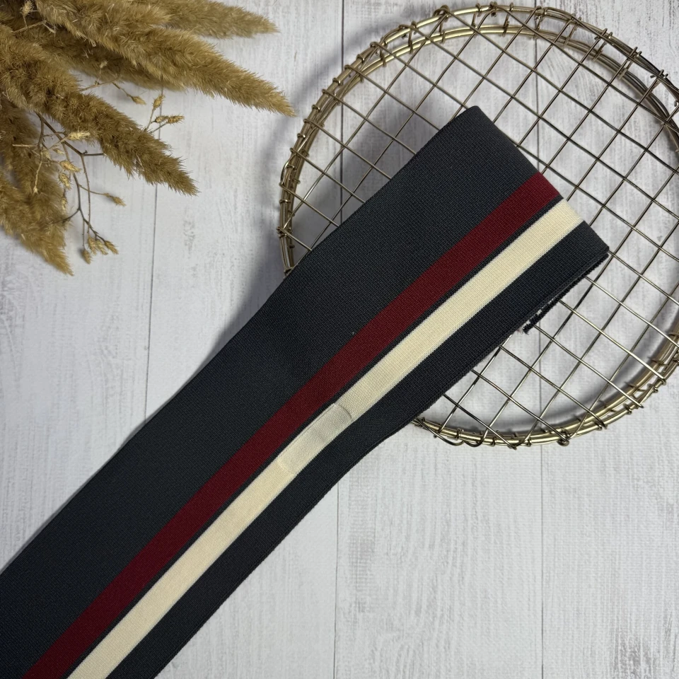 Трикотажний пояс довяз Стиль (8.5см*90 см), темний сірий+червоний+молочний