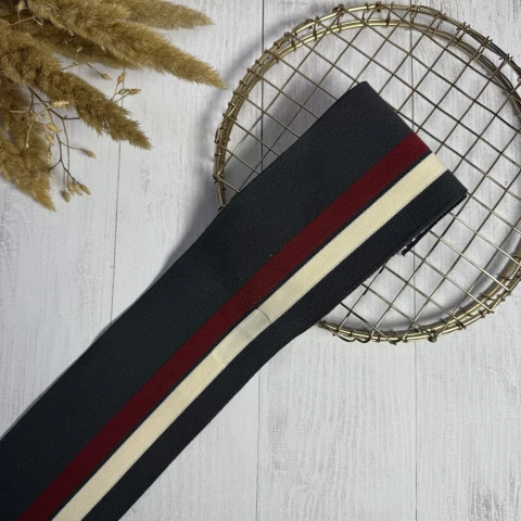 Трикотажний пояс довяз Стиль (8.5см*90 см), темний сірий+червоний+молочний