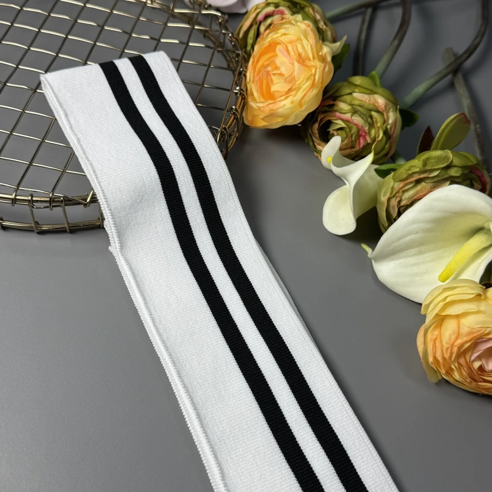 Трикотажний довяз поліестровий (6.5 см*120 см), білий+чорний дві полоси