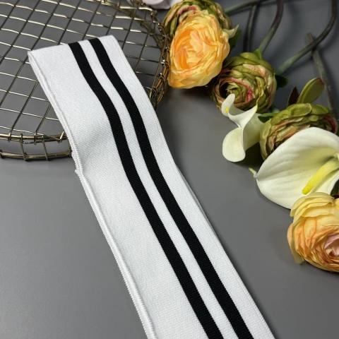Трикотажний довяз поліестровий (6.5 см*120 см), білий+чорний дві полоси
