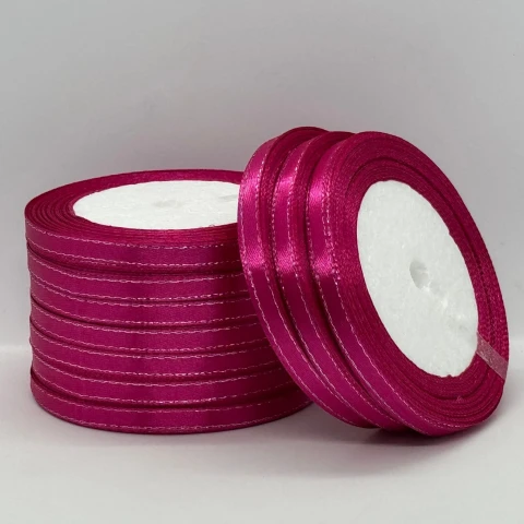 Атласна стрічка з люрекс 0,6 см+срібло (22.75 м.), 27 малиновий