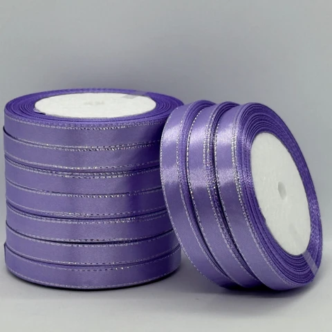 Атласна стрічка з люрекс 1 см+срібло (22.75 м), 21 фіалковий