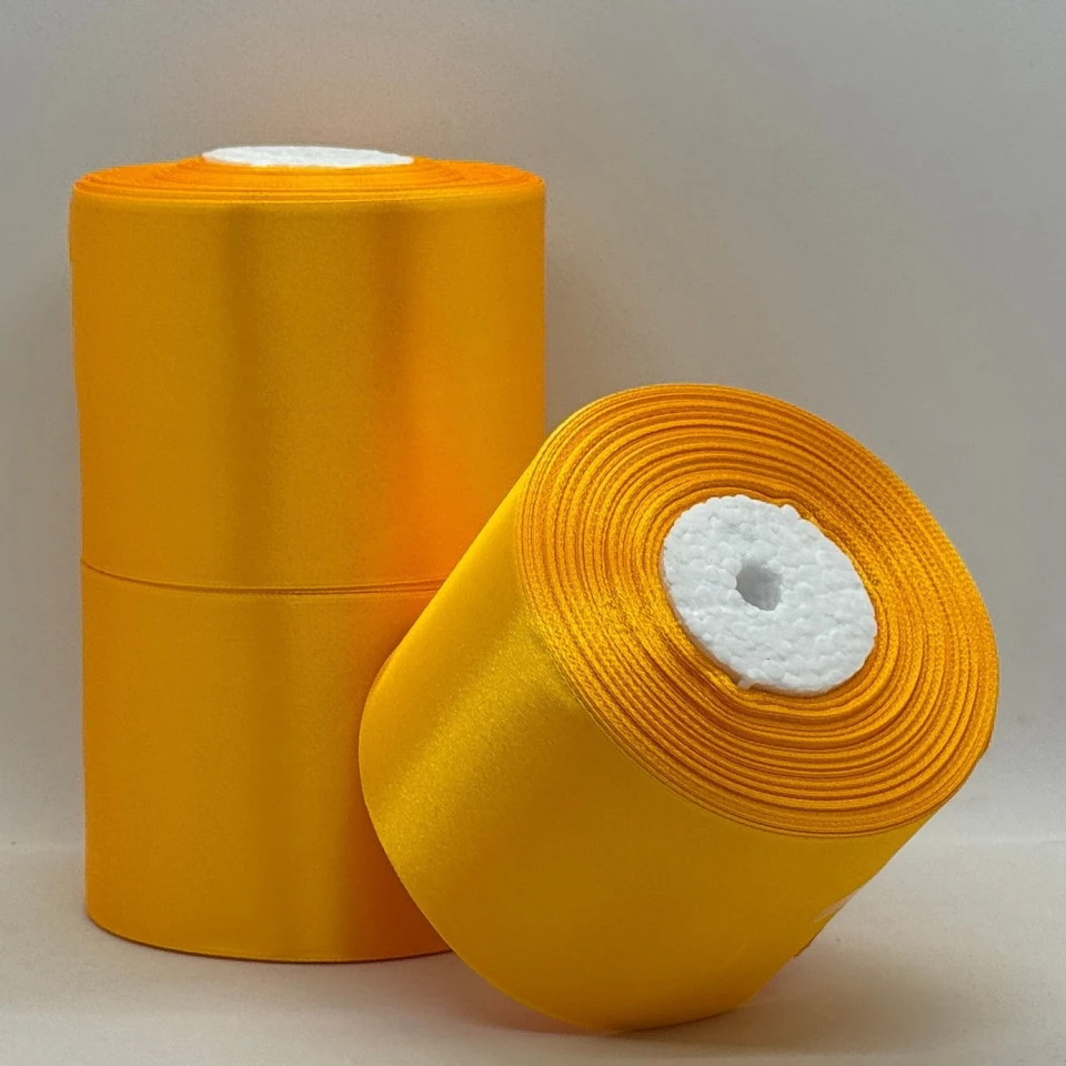 Атласна стрічка 7.5 см (33 м.), 16 темний жовтий