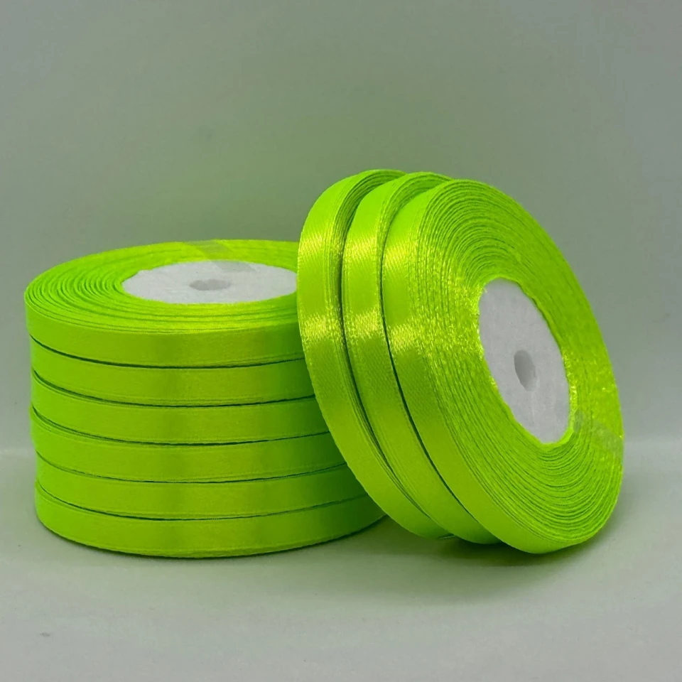 Атласна стрічка 0.6 см (33 м.), 57 неон салатовий