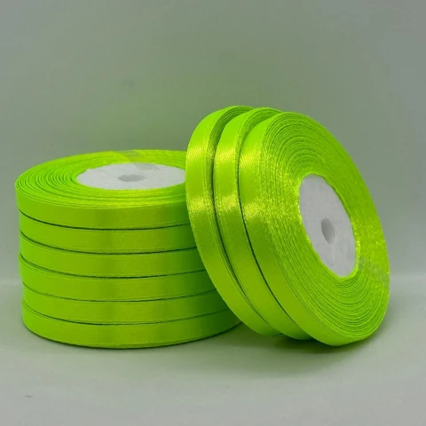 Атласна стрічка 0.6 см (33 м.), 57 неон салатовий