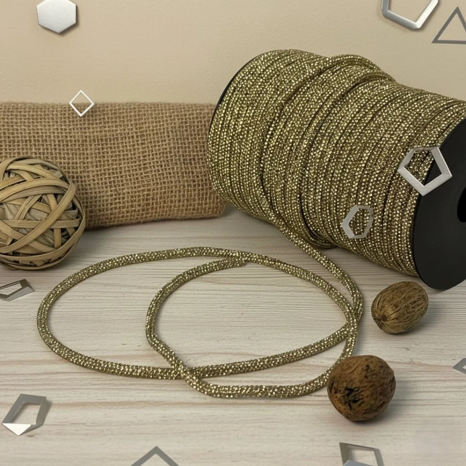 Стразовий шнур 4 мм 8 рядів (50 м), світлий золото LIGHT YELLOW