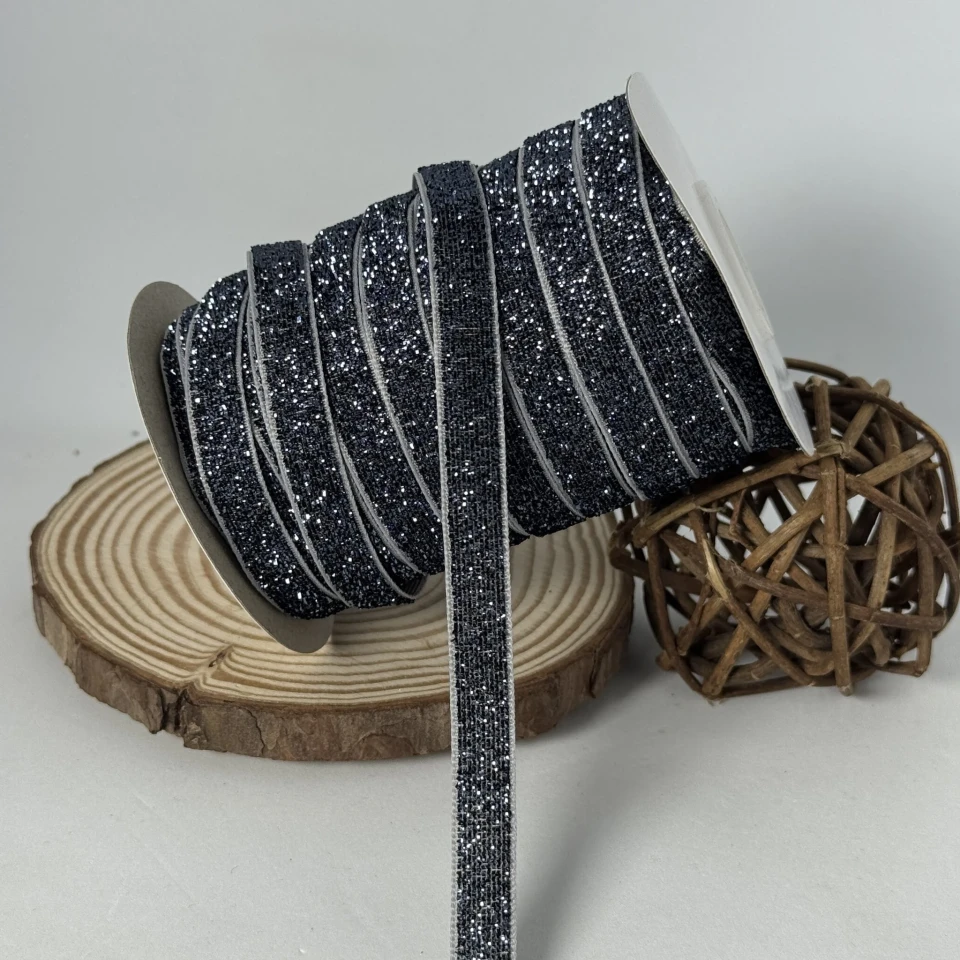 Оксамитова стрічка люрекс 1 см (25 ярдів/22,75 м.), 29 сірий