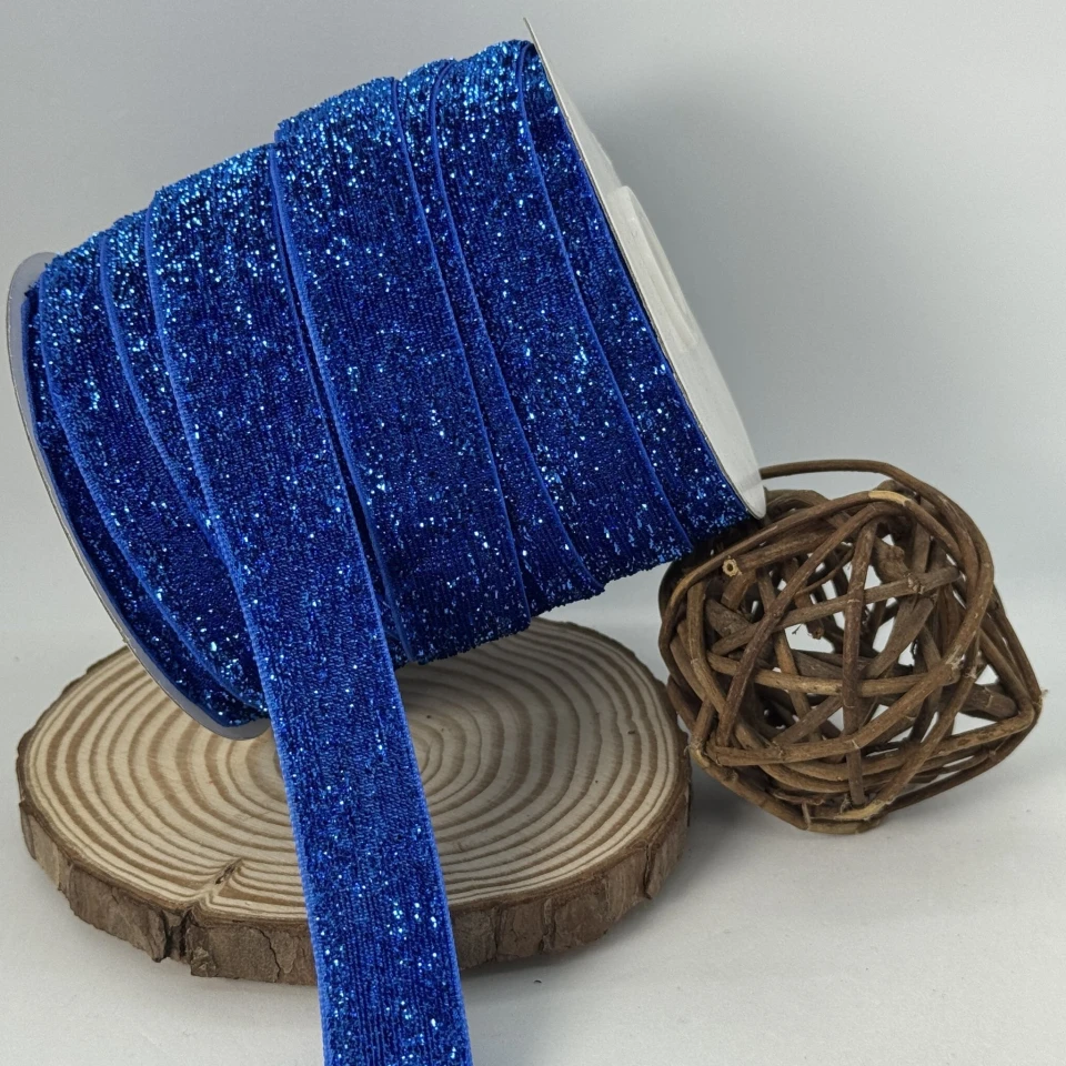 Оксамитова стрічка люрекс 2 см (25 ярдів/22,75 м.), 01 електрик