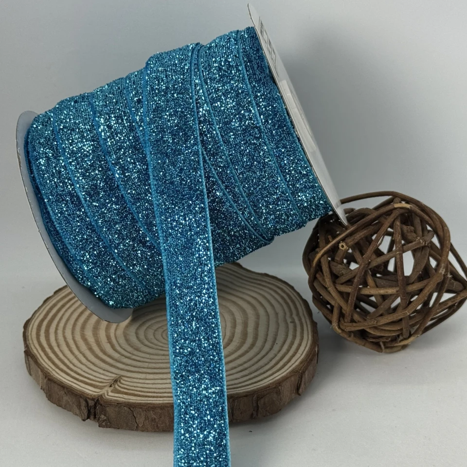 Оксамитова стрічка люрекс 2 см (25 ярдів/22,75 м.), 13 бірюза