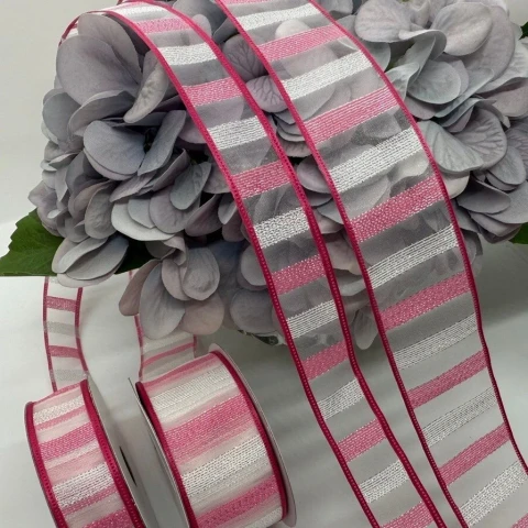 Декоративна стрічка органзова 2.5 см (18 м.), №7 малиновий+срібло