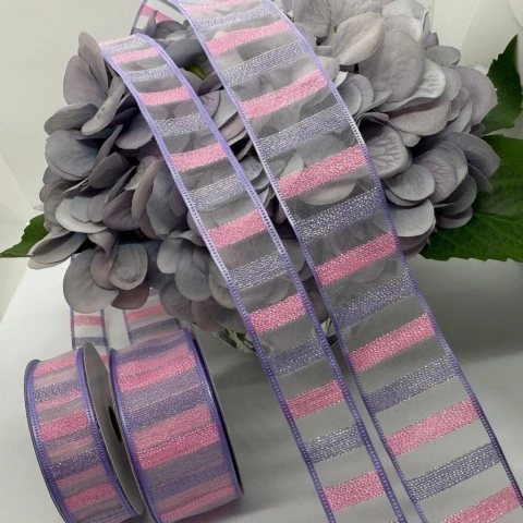 Декоративна стрічка органзова 2.5 см (18 м.), №11 фіолетовий+рожевий