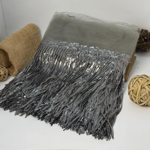 Бахрома танцювальна з паєткою на сітці «Іскри пристрасті» 20 см (9.1 метр), 3 сірий