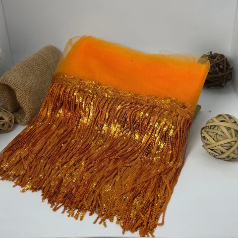 Бахрома танцювальна з паєткою на сітці «Іскри пристрасті» 20 см (9.1 метр), 13 помаранчевий