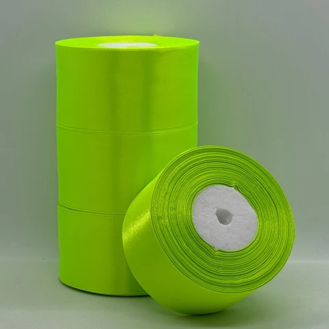 Атласна стрічка 5 см (33 м.), 57 неон салатовий