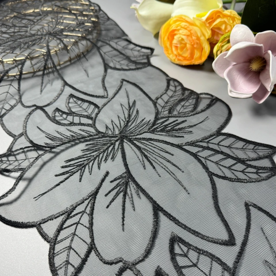 Мереживо органза «Ніжність лілії»25 см (1 м.), чорний