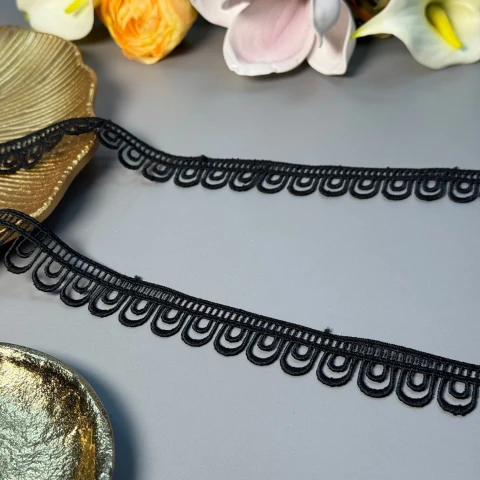 Мереживо поліестер ВВ"Лінія витонченості"2,5 см.(1 м.), чорний