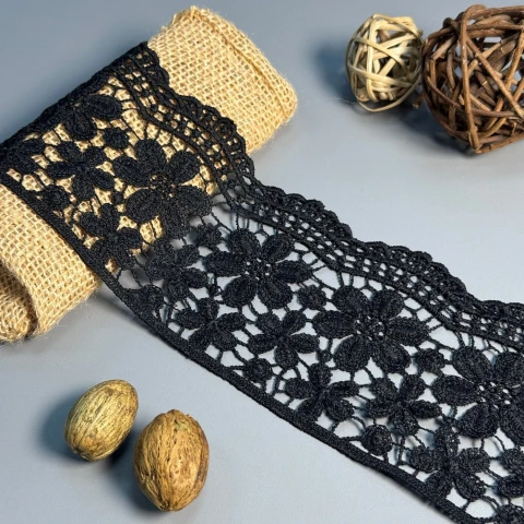 Мереживо поліестер "Квітковий рай" 10 см.(1 м.), чорний (20 метрів)