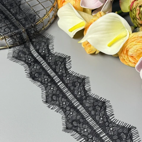 Мереживо французьке «Квіткова аура» 7 см. (купон 3 м.), чорний