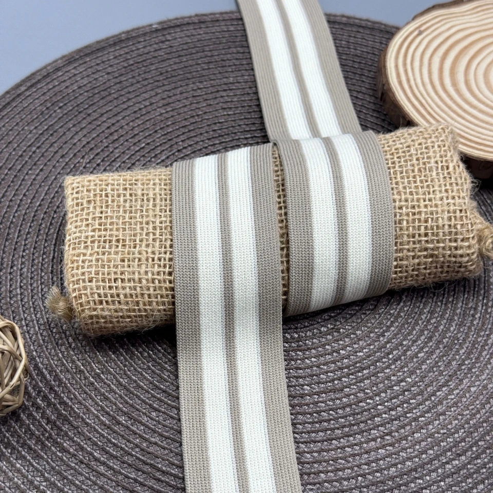 Трикотажний лампас Декор 4 см (1 м), бежевий+білий