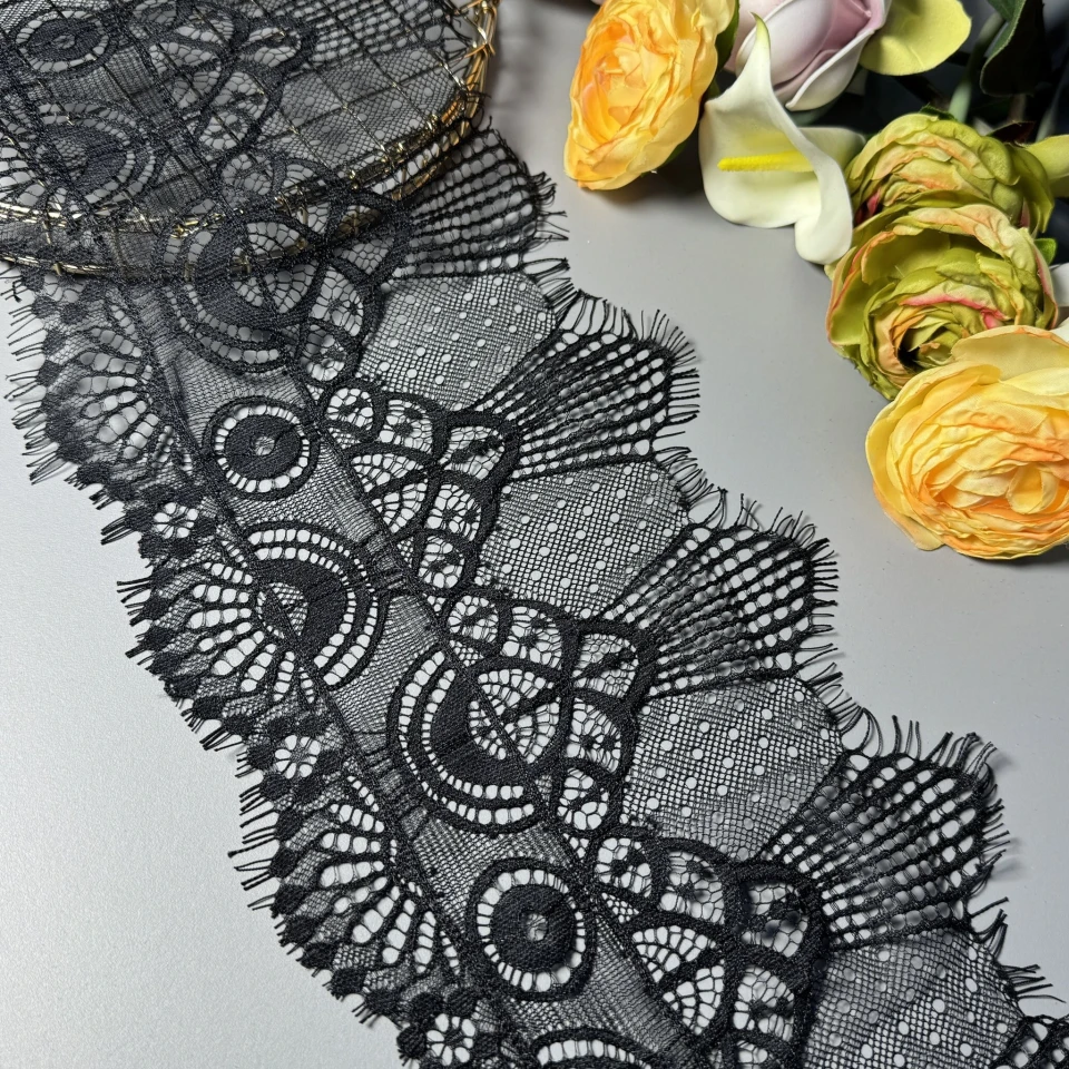 Мереживо французьке «Ранкове сяйво» 19 см. (купон 3 м.), чорний