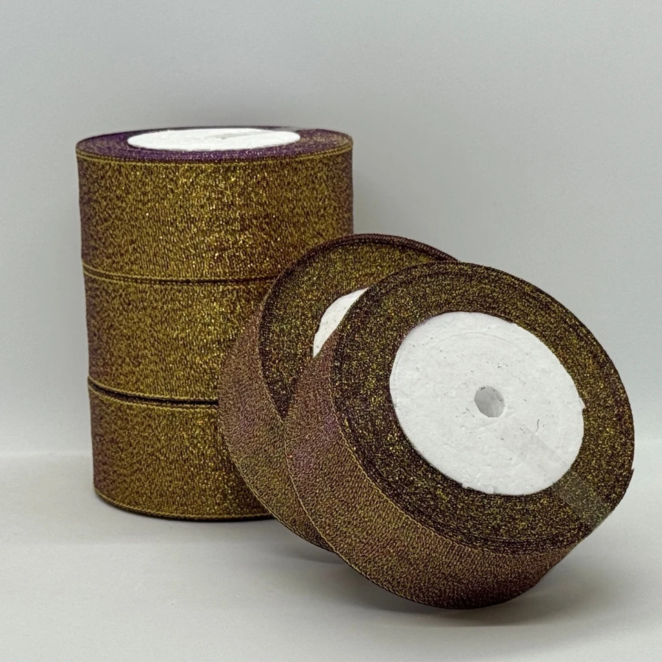 Тасьма парчева 4 см (25 ярдів/22,75 м.), 46 баклажан + золото