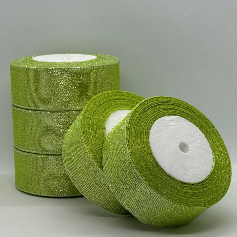 Тасьма парчева 4 см (25 ярдів/22,75 м.), 95 салатовий + срібло