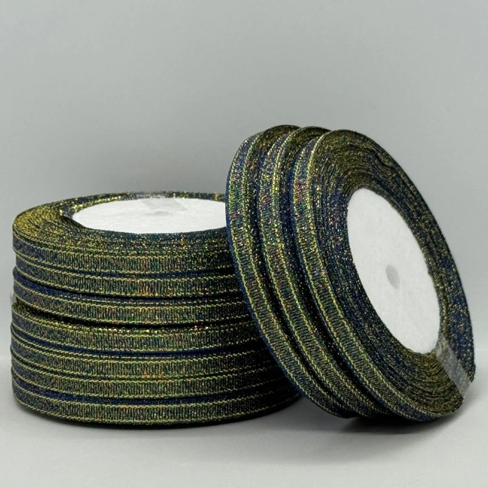 Тасьма парчева 0,6 см (25 ярдів/22,75 м.), 40 сосновий + золото