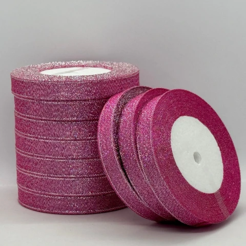Тасьма парчева 1,2 см (25 ярдів/22,75 м.), 89 неон рожевий + срібло