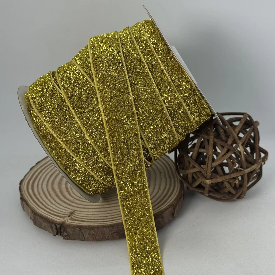 Оксамитова стрічка люрекс 2 см (25 ярдів/22,75 м.), 02 золото