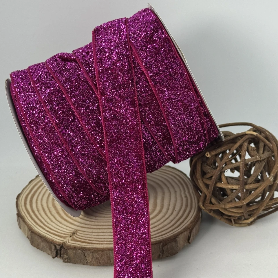 Оксамитова стрічка люрекс 2 см (25 ярдів/22,75 м.), 23 малиновий