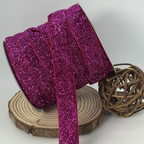 Оксамитова стрічка люрекс 2 см (25 ярдів/22,75 м.), 23 малиновий