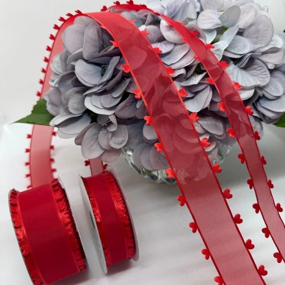 Декоративна стрічка з сердечками 4 см (18 м.), червоний