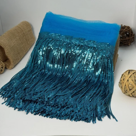 Бахрома танцювальна з паєткою на сітці «Іскри пристрасті» 20 см (9.1 метр), 14 світлий блакитний