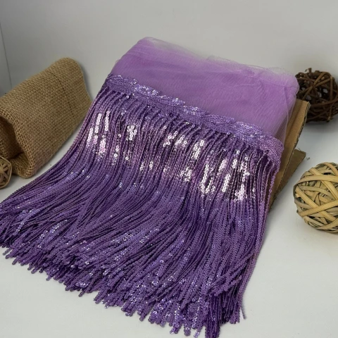 Бахрома танцювальна з паєткою на сітці «Іскри пристрасті» 20 см (9.1 метр), 34 фіалковий