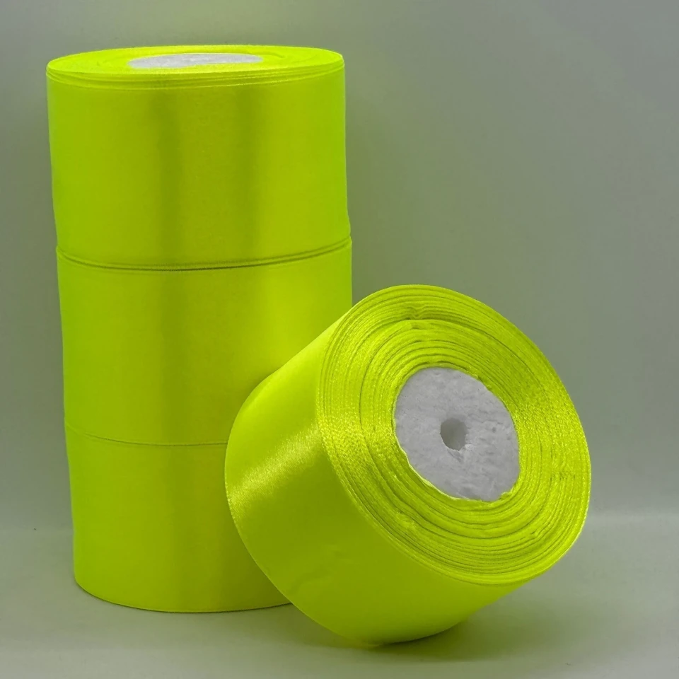 Атласна стрічка 5 см (33 м.), 58 неон жовтий